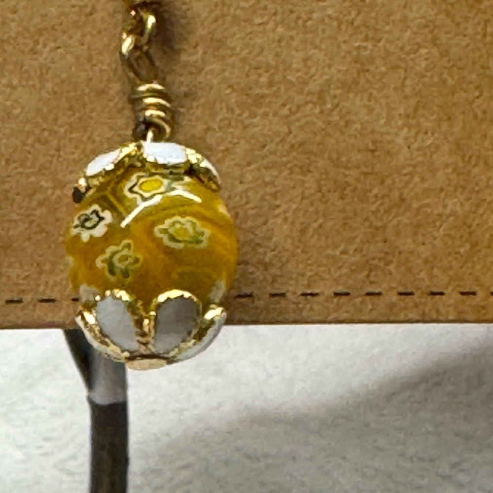 Yellow Millefiori Earrings with Gold Cloissione Bead Cap Accents 2/$22 - Picture 3 of 6